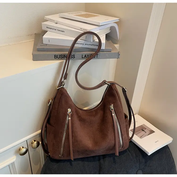 Women Retro Suede Shoulder Tote Bag Brown 2025 — feature 44