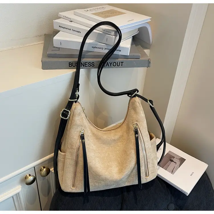 Women Retro Suede Shoulder Tote Bag Brown 2025 — feature 45