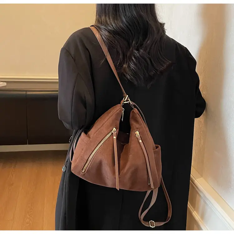 Women Retro Suede Shoulder Tote Bag Brown 2025 — feature 46