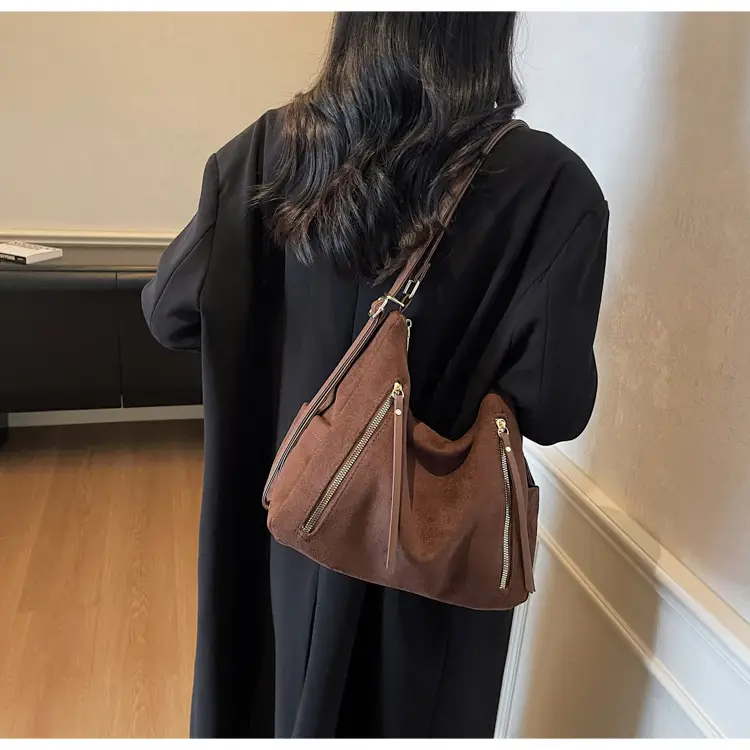 Women Retro Suede Shoulder Tote Bag Brown 2025 — feature 48