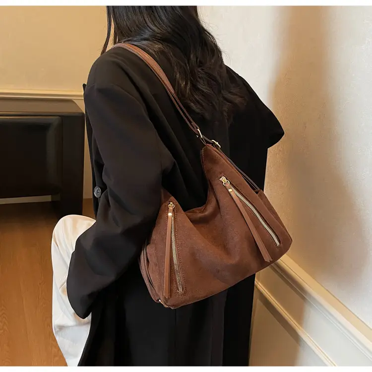 Women Retro Suede Shoulder Tote Bag Brown 2025 — feature 49