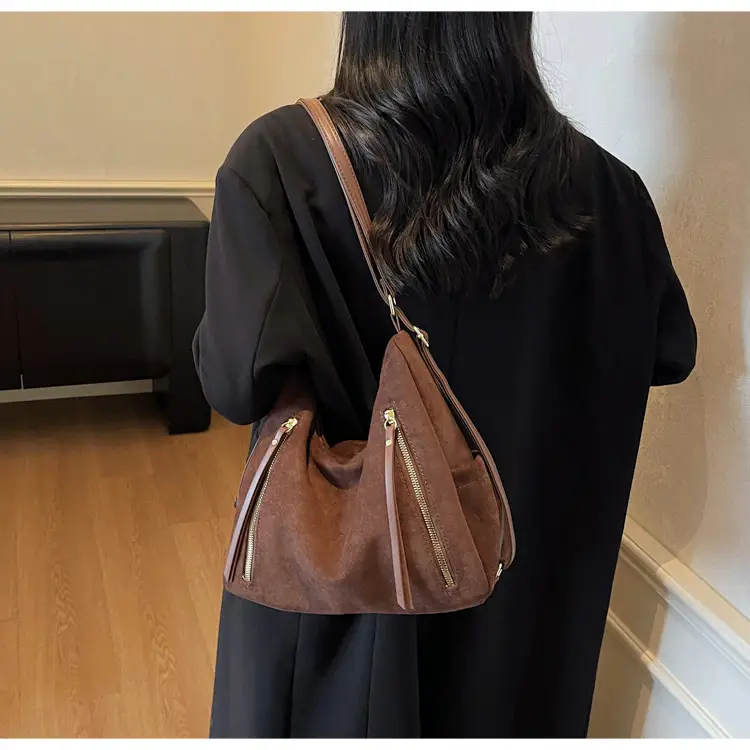 Women Retro Suede Shoulder Tote Bag Brown 2025 — feature 50