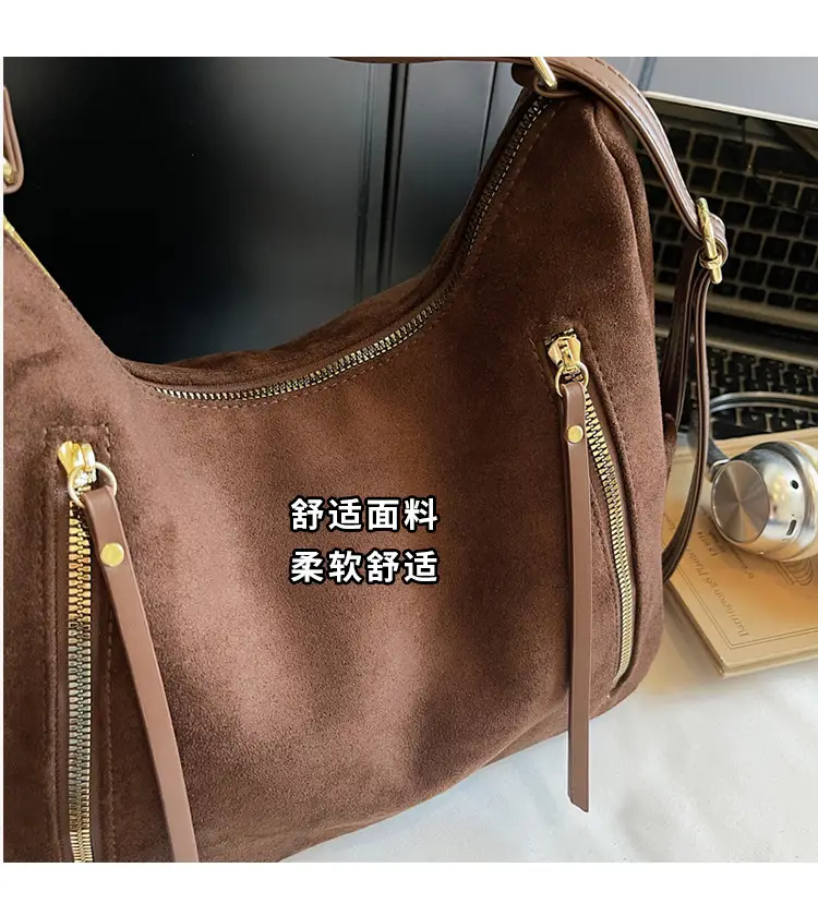 Women Retro Suede Shoulder Tote Bag Brown 2025 — feature 7