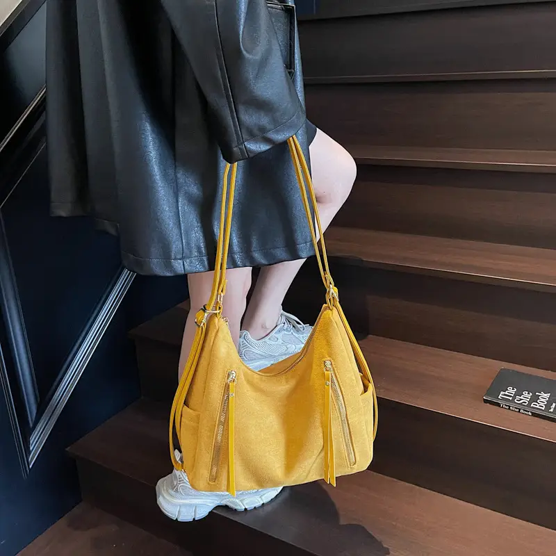 Women Retro Suede Shoulder Tote Bag Brown 2025 - Image 3