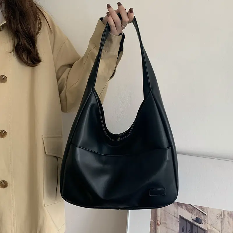 Black PU Leather Tote Bag for Women Commuting - Image 2