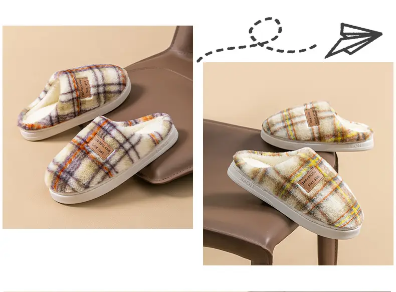 Classic Plaid Cotton Slippers Autumn Winter Warm Furry — feature 20