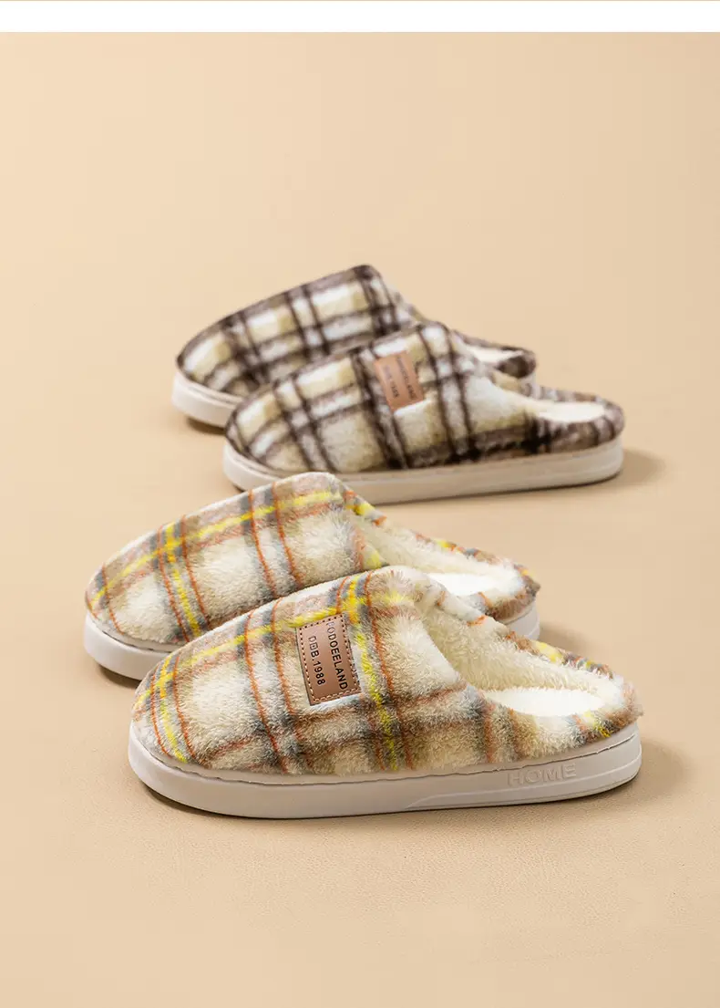 Classic Plaid Cotton Slippers Autumn Winter Warm Furry — feature 25