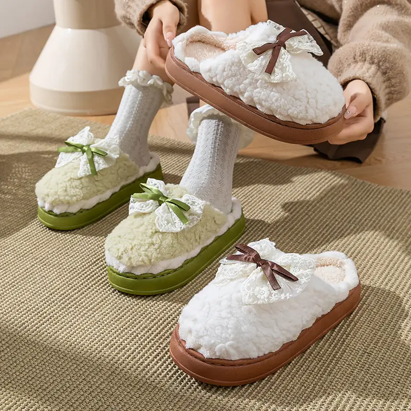 Winter Furry Bow Slippers Purple Soft Winter - Image 7