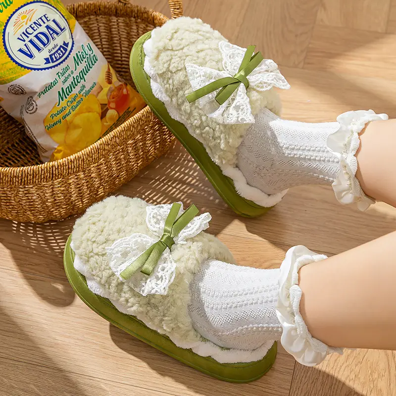 Winter Furry Bow Slippers Purple Soft Winter - Image 8