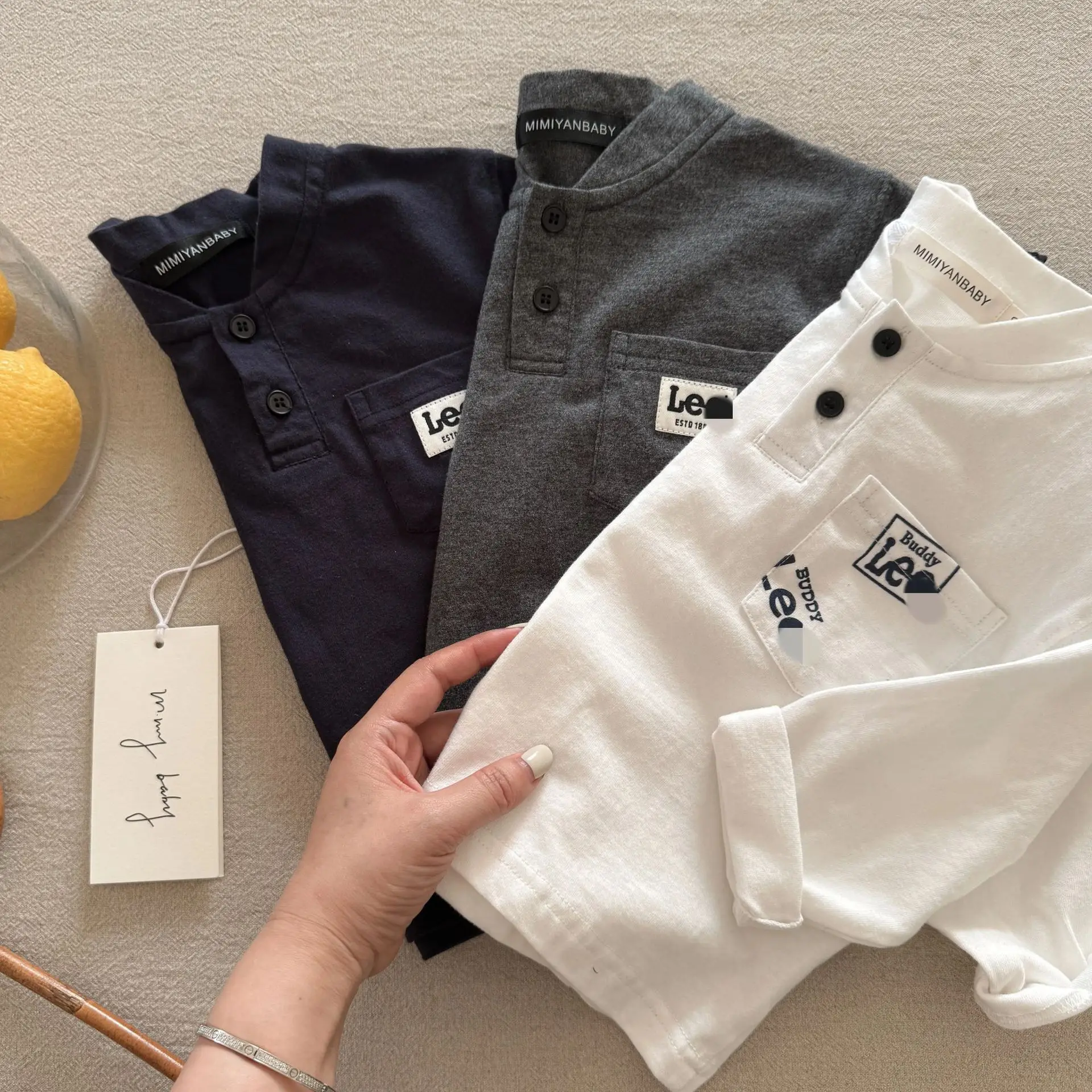 Ningli Boys Long Sleeve Polo Shirt White Navy Spring Autumn - Image 7