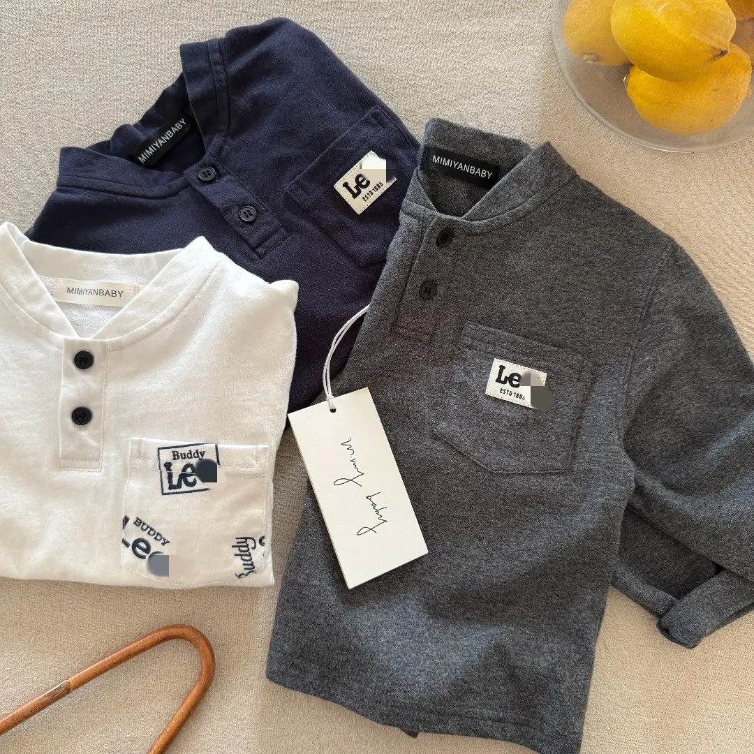 Ningli Boys Long Sleeve Polo Shirt White Navy Spring Autumn — feature 10