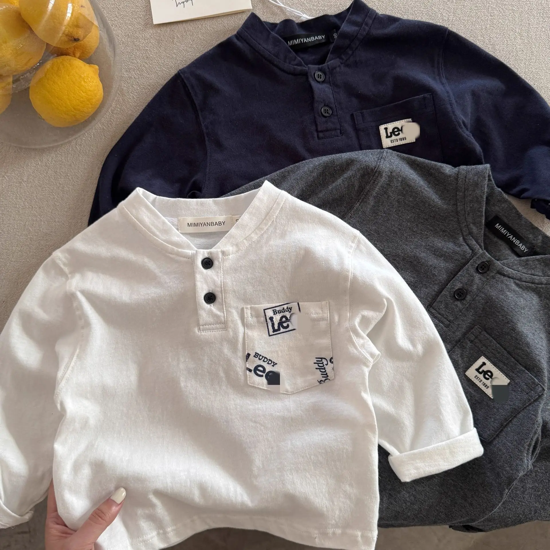 Ningli Boys Long Sleeve Polo Shirt White Navy Spring Autumn — feature 13