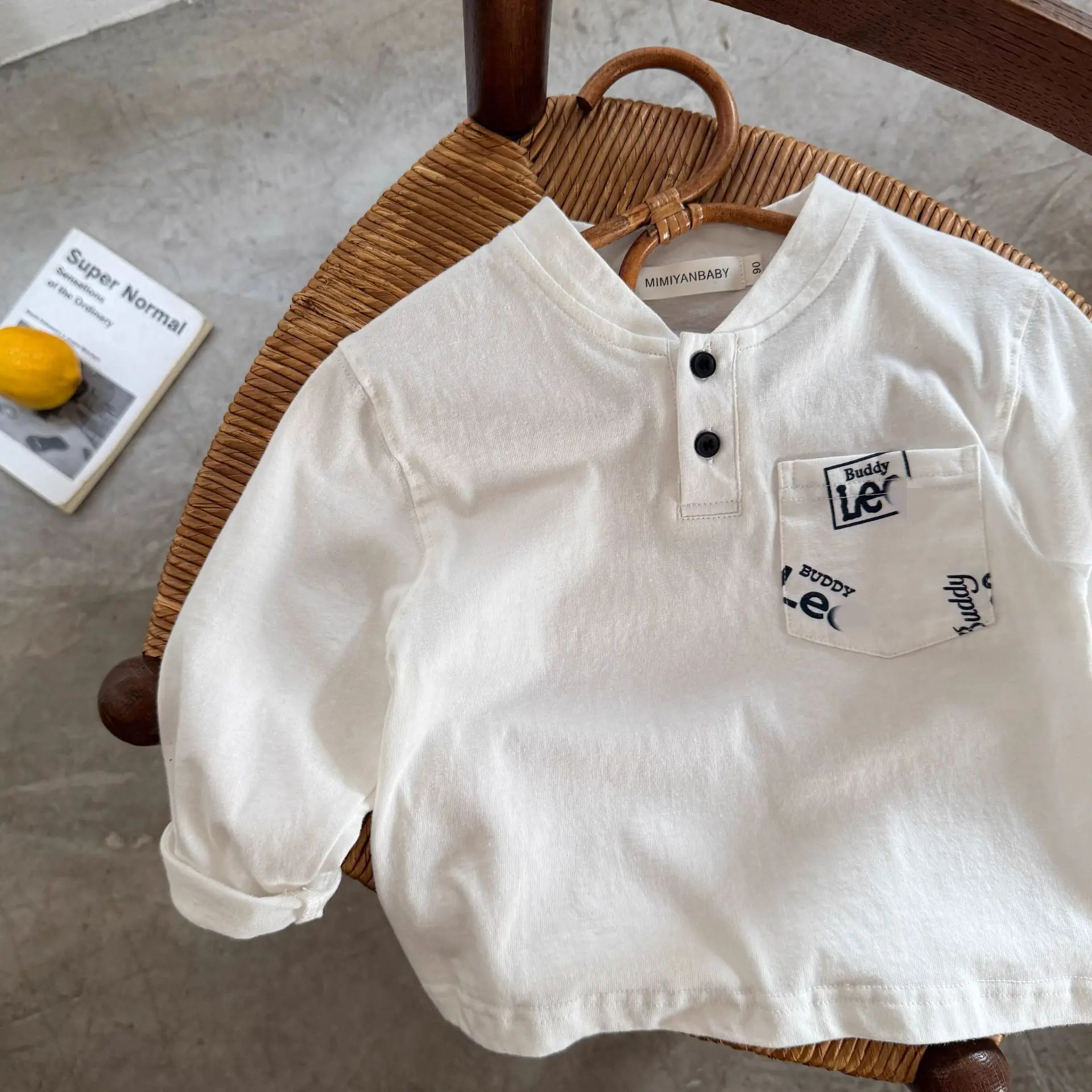 Ningli Boys Long Sleeve Polo Shirt White Navy Spring Autumn — feature 15
