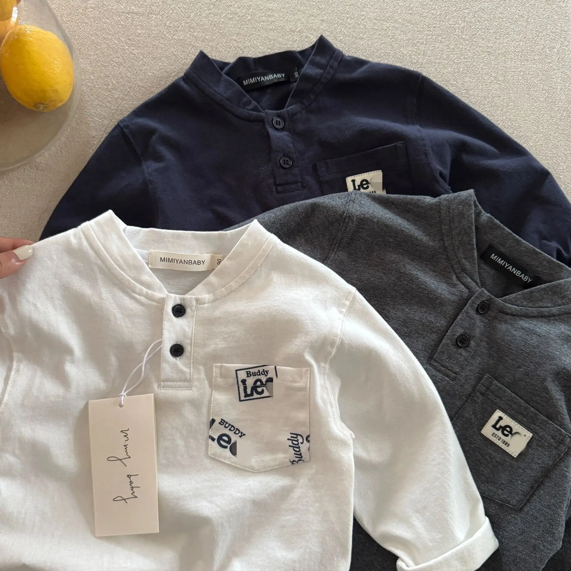 Ningli Boys Long Sleeve Polo Shirt White Navy Spring Autumn — feature 8