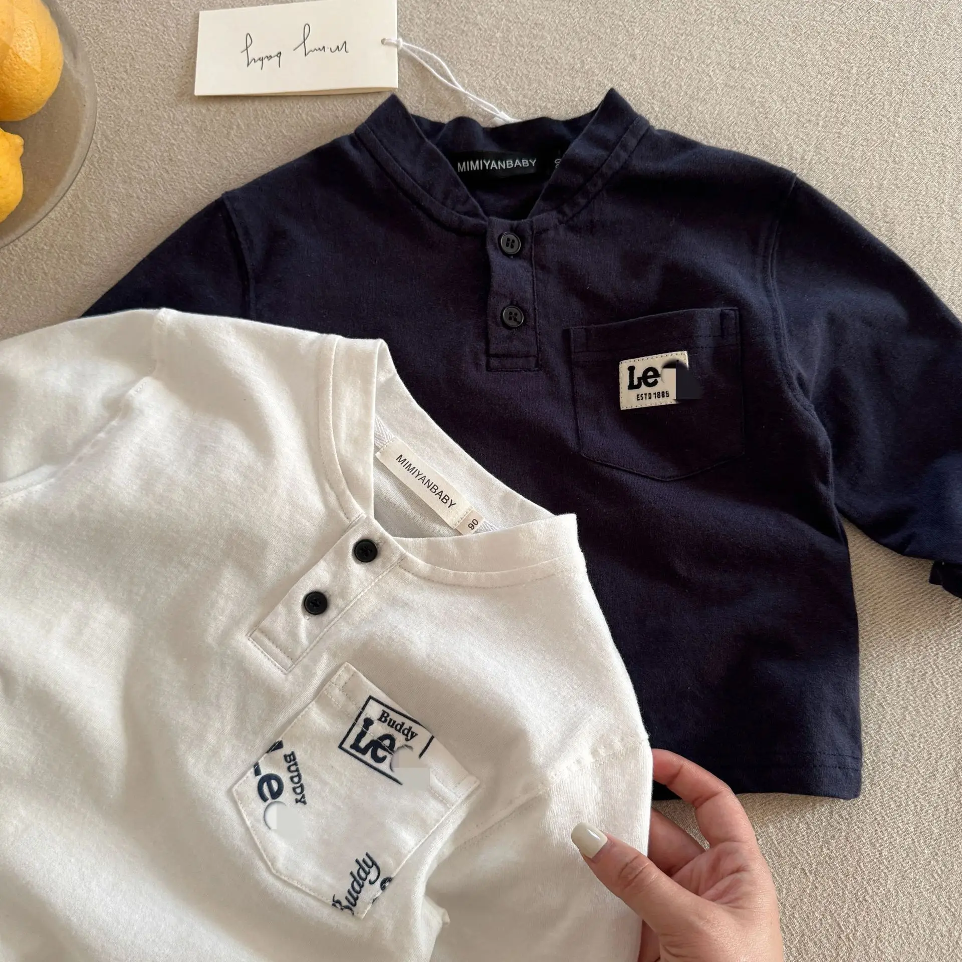 Ningli Boys Long Sleeve Polo Shirt White Navy Spring Autumn - Image 3