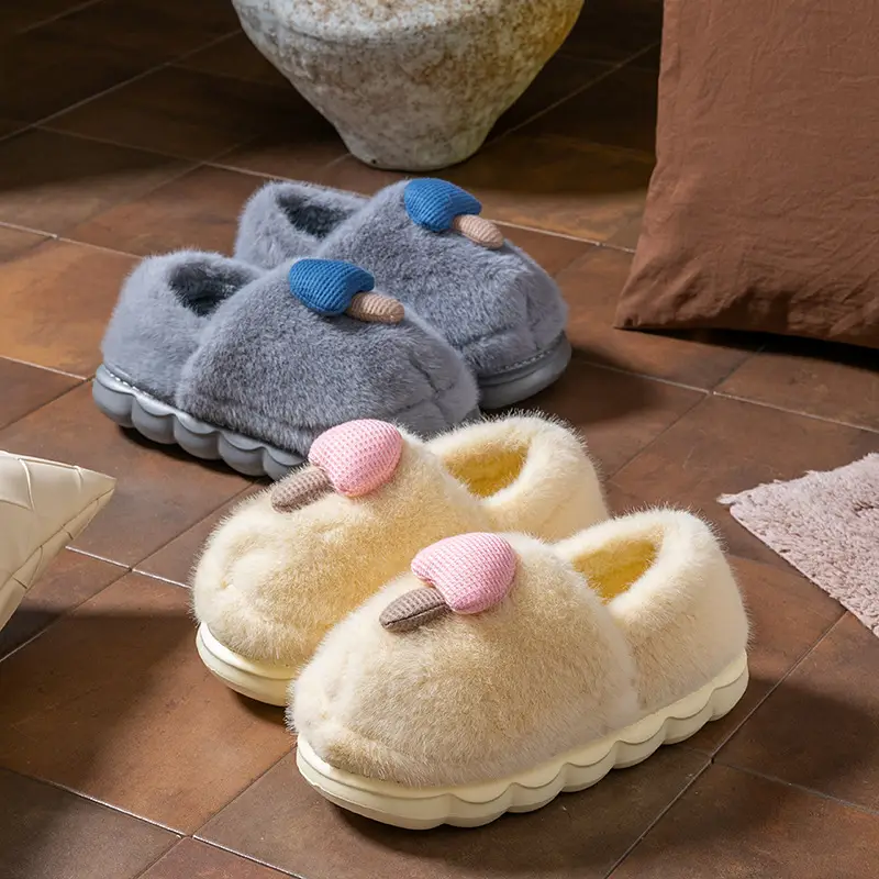 Cute Mushroom Slippers for Women Blue Beige Winter Warm - Image 6