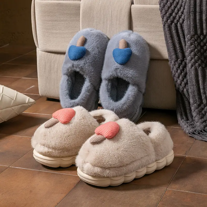 Cute Mushroom Slippers for Women Blue Beige Winter Warm - Image 7