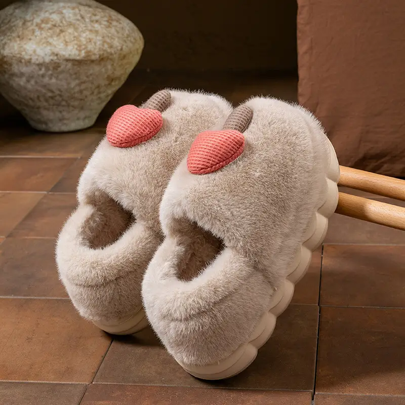Cute Mushroom Slippers for Women Blue Beige Winter Warm - Image 8