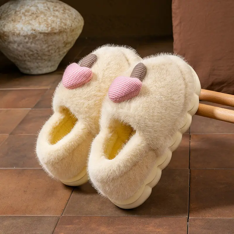 Cute Mushroom Slippers for Women Blue Beige Winter Warm - Image 9