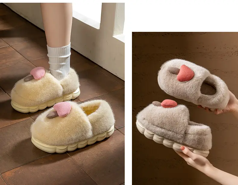 Cute Mushroom Slippers for Women Blue Beige Winter Warm — feature 15