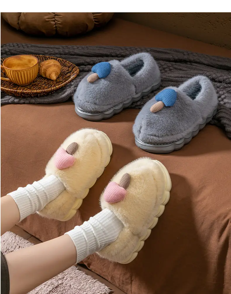 Cute Mushroom Slippers for Women Blue Beige Winter Warm — feature 18