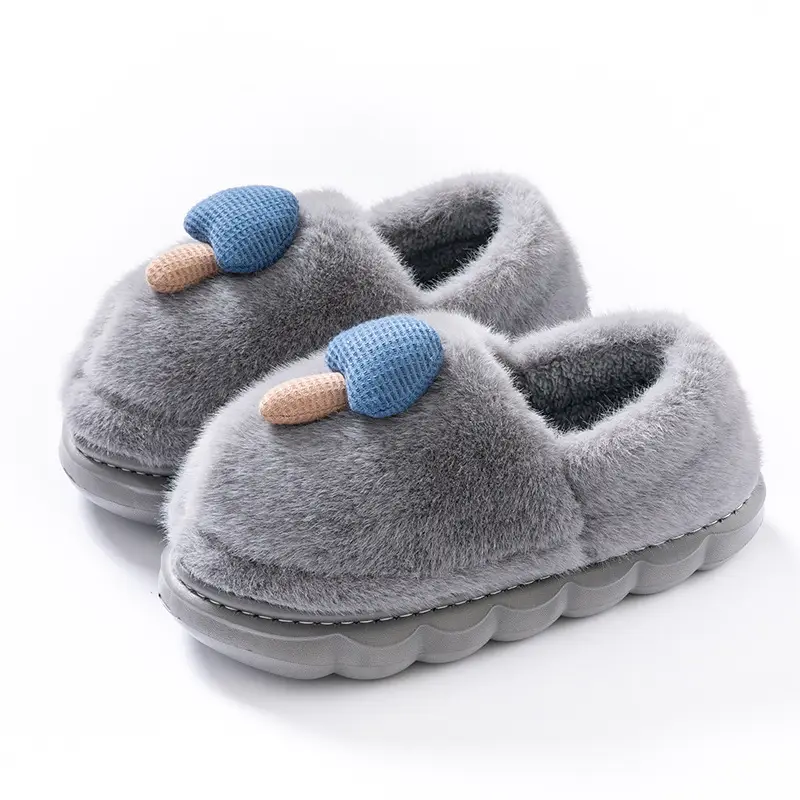 Cute Mushroom Slippers for Women Blue Beige Winter Warm - Image 3