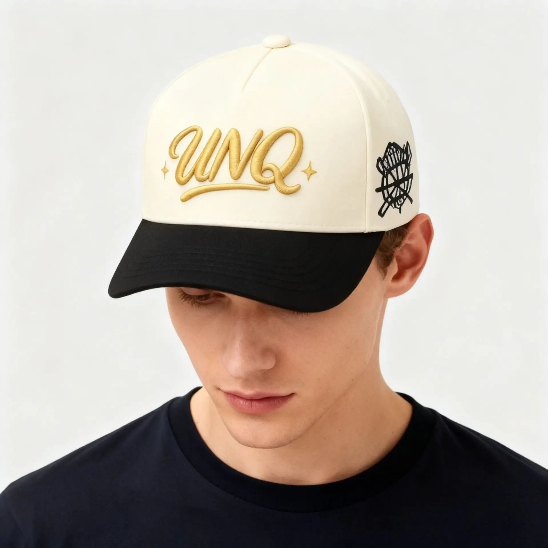 Navy White Cross-Border Trucker Hat with Gold Embroidery - Image 11