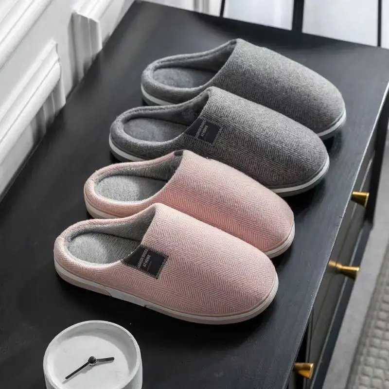 Home Cotton Slippers for Men, Autumn and Winter Non-Slip Soft Bottom Slippers for the Elderly, Indoor Velvet Warm Couple Cotton Slippers