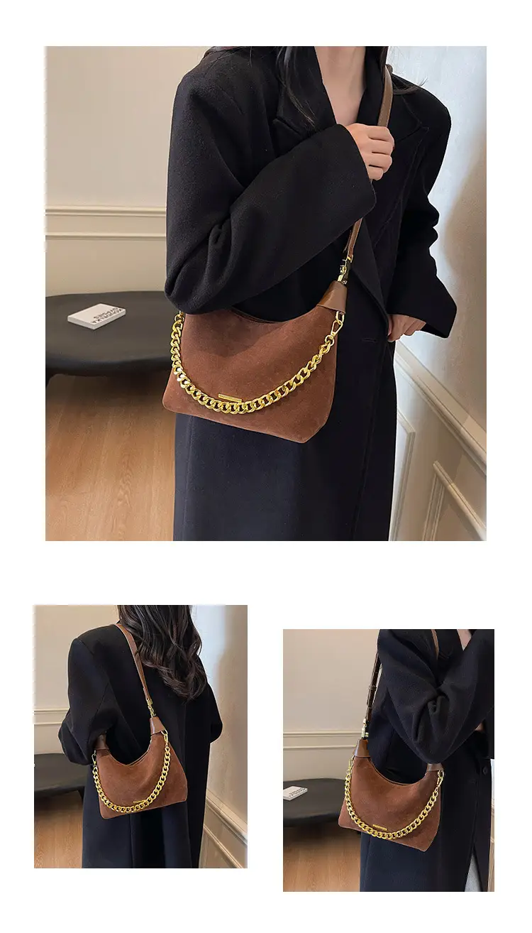 Women's Retro Chain Shoulder Bag Brown Leather — feature 13