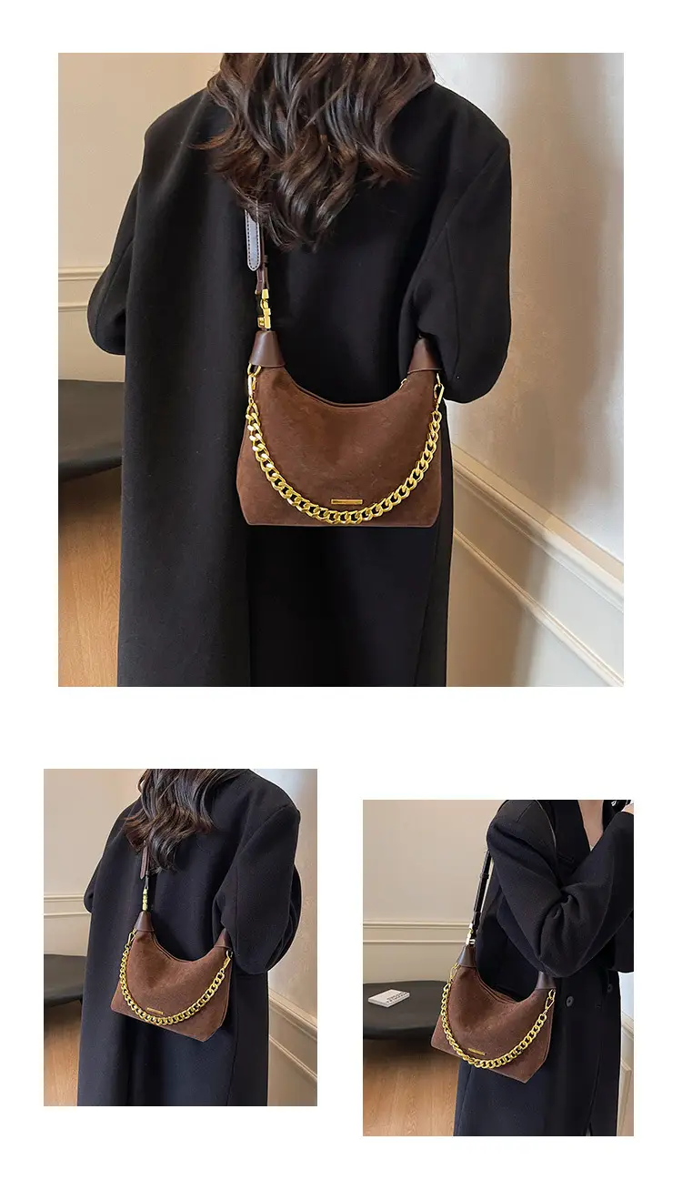 Women's Retro Chain Shoulder Bag Brown Leather — feature 16