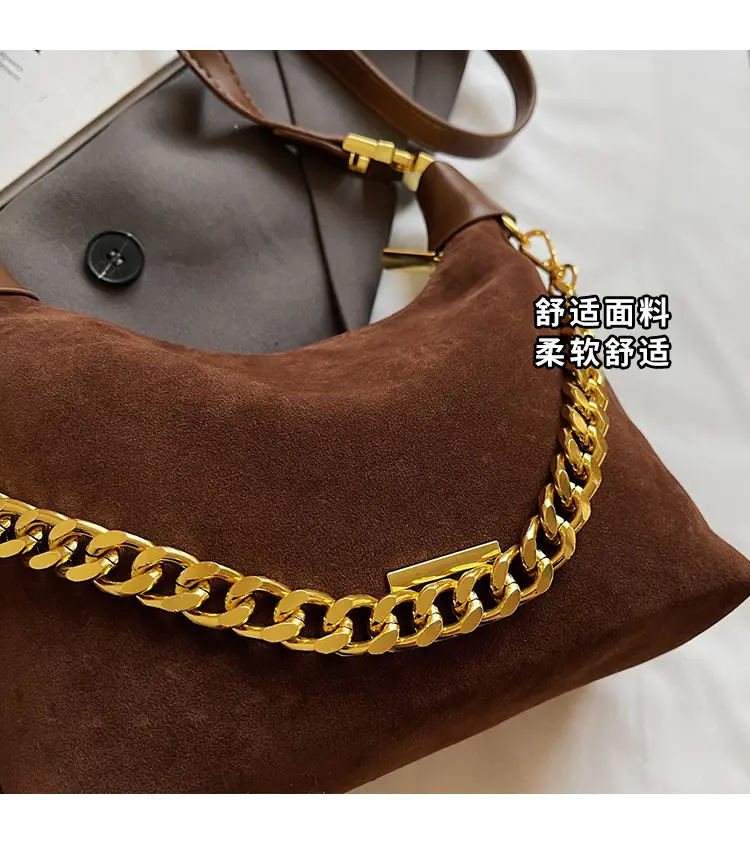 Women's Retro Chain Shoulder Bag Brown Leather — feature 7