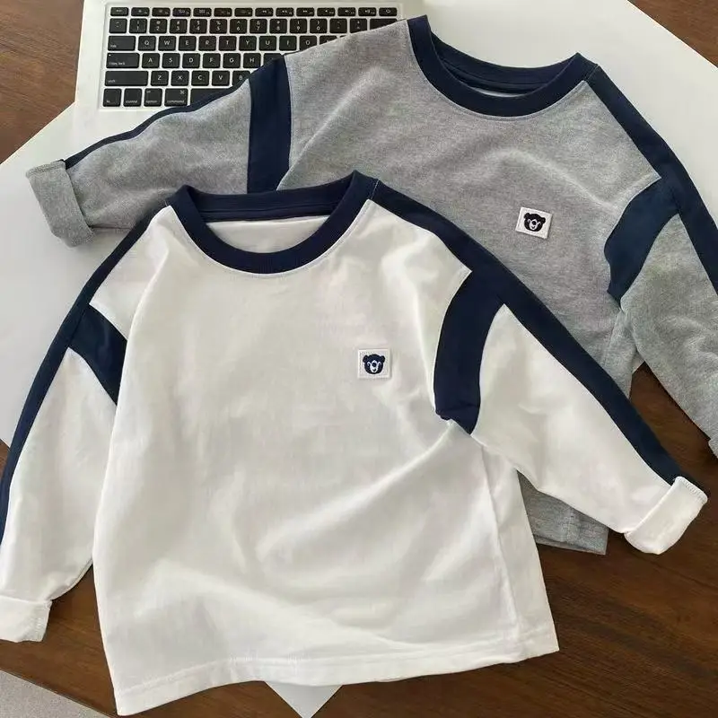 White Navy Sleeve Shirt for Boys Middle Age+ Cotton Long Sleeve — feature 1