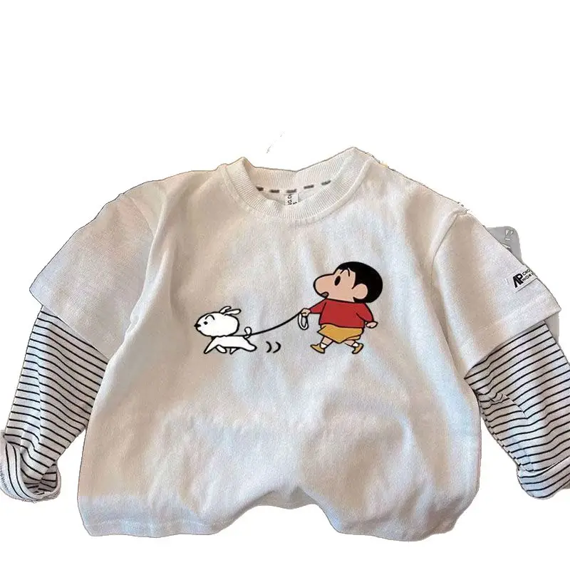 Boys Cotton Minnie Mouse T-Shirt White Striped Sleeves