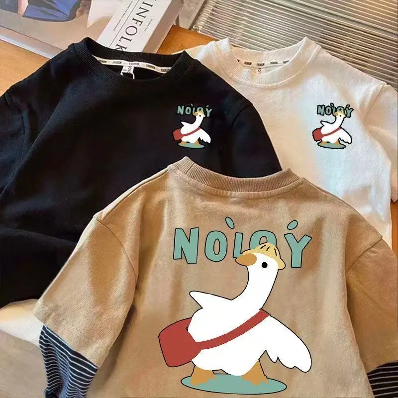 Boys Cartoon Swan T-Shirt Spring Fall New Long Sleeve Round Neck
