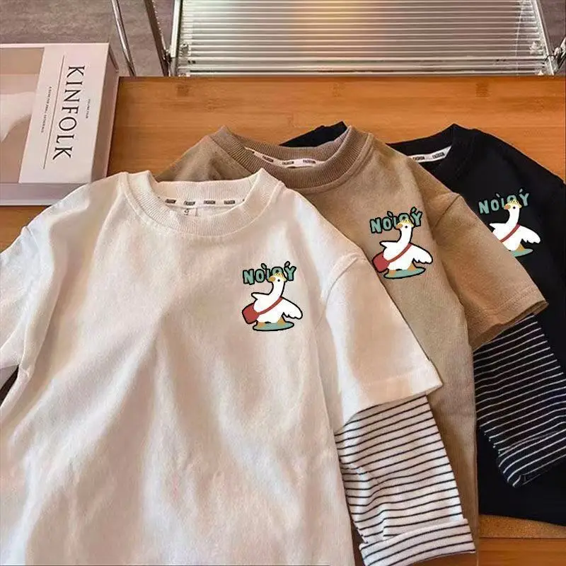 Boys Cartoon Swan T-Shirt Spring Fall New Long Sleeve Round Neck