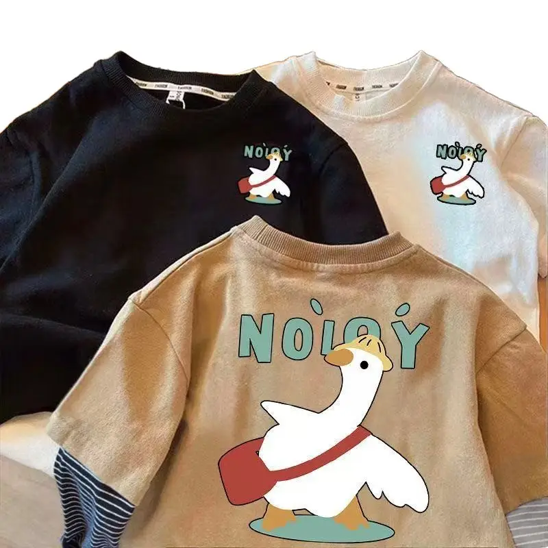 Boys Cartoon Swan T-Shirt Spring Fall New Long Sleeve Round Neck