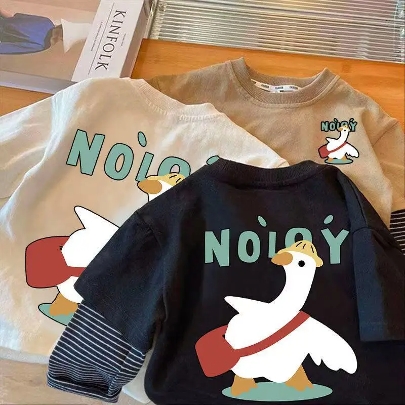 Boys Cartoon Swan T-Shirt Spring Fall New Long Sleeve Round Neck — feature 1