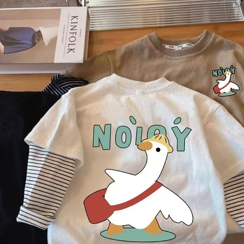 Boys Cartoon Swan T-Shirt Spring Fall New Long Sleeve Round Neck — feature 6