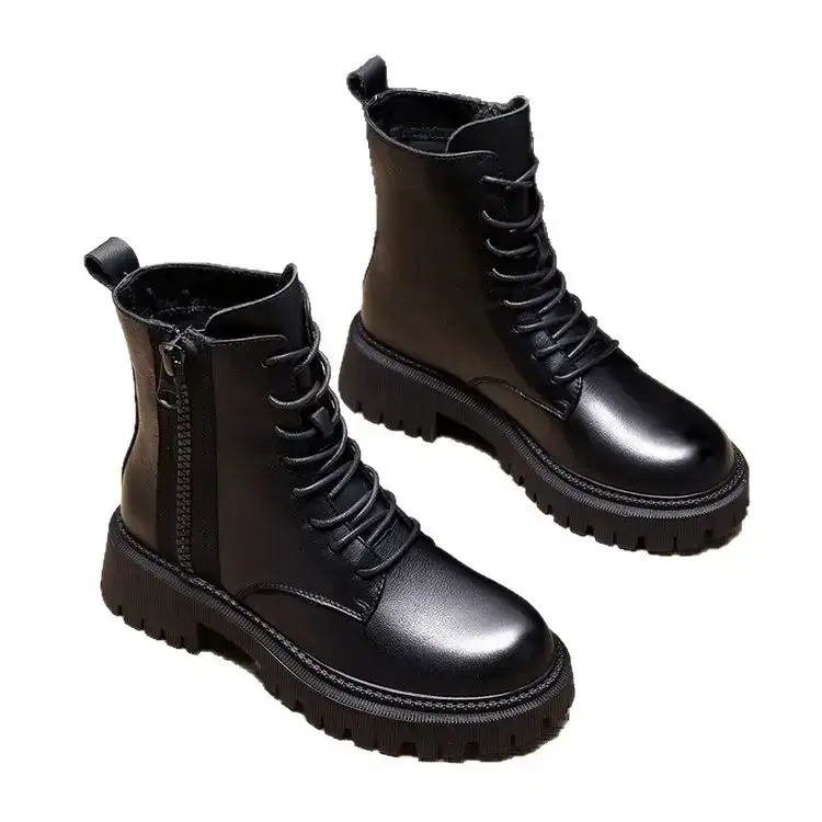 British Style Thick Heel Boots Women 2025 Fleece Lined - Image 2
