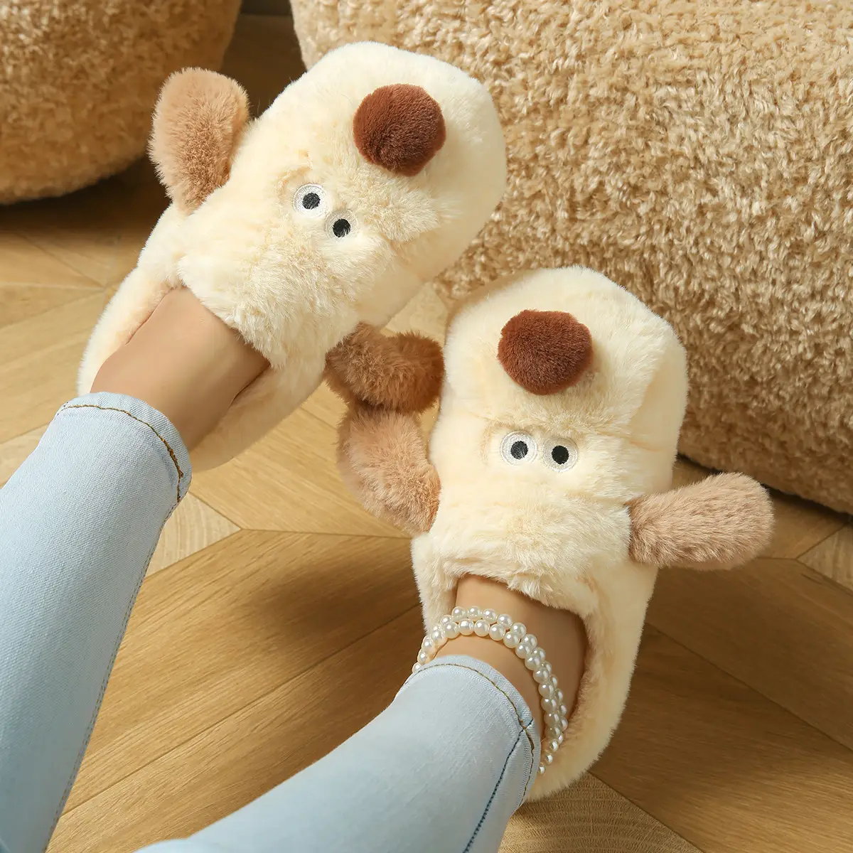 Women Cotton Dog Slippers Warm Winter Indoor Non-Slip - Image 3