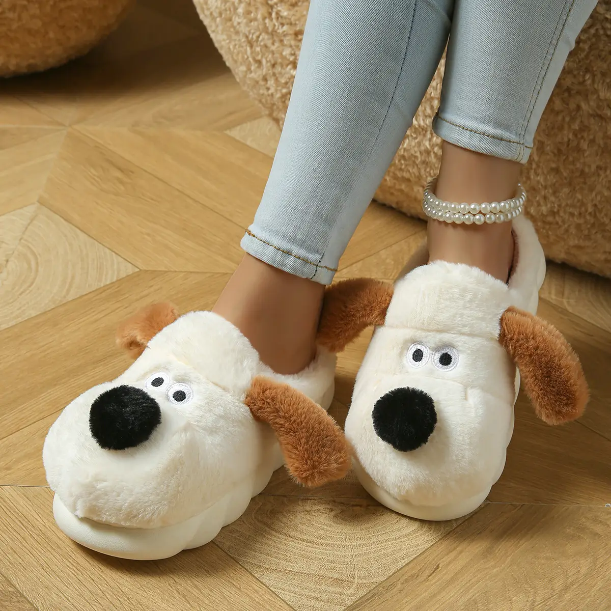 Women Cotton Dog Slippers Warm Winter Indoor Non-Slip - Image 4