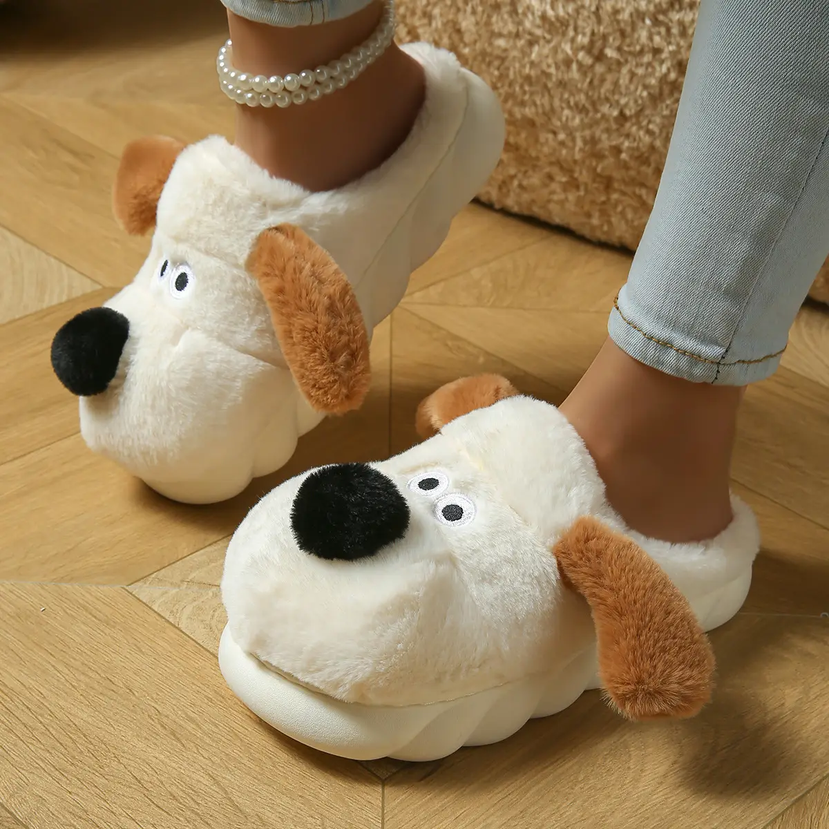 Women Cotton Dog Slippers Warm Winter Indoor Non-Slip - Image 5