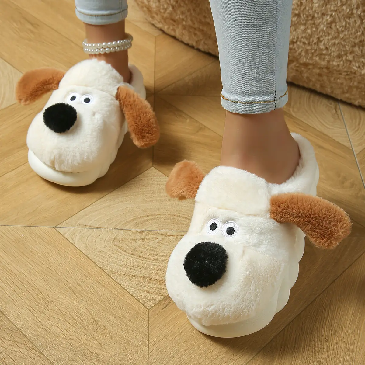 Women Cotton Dog Slippers Warm Winter Indoor Non-Slip - Image 6