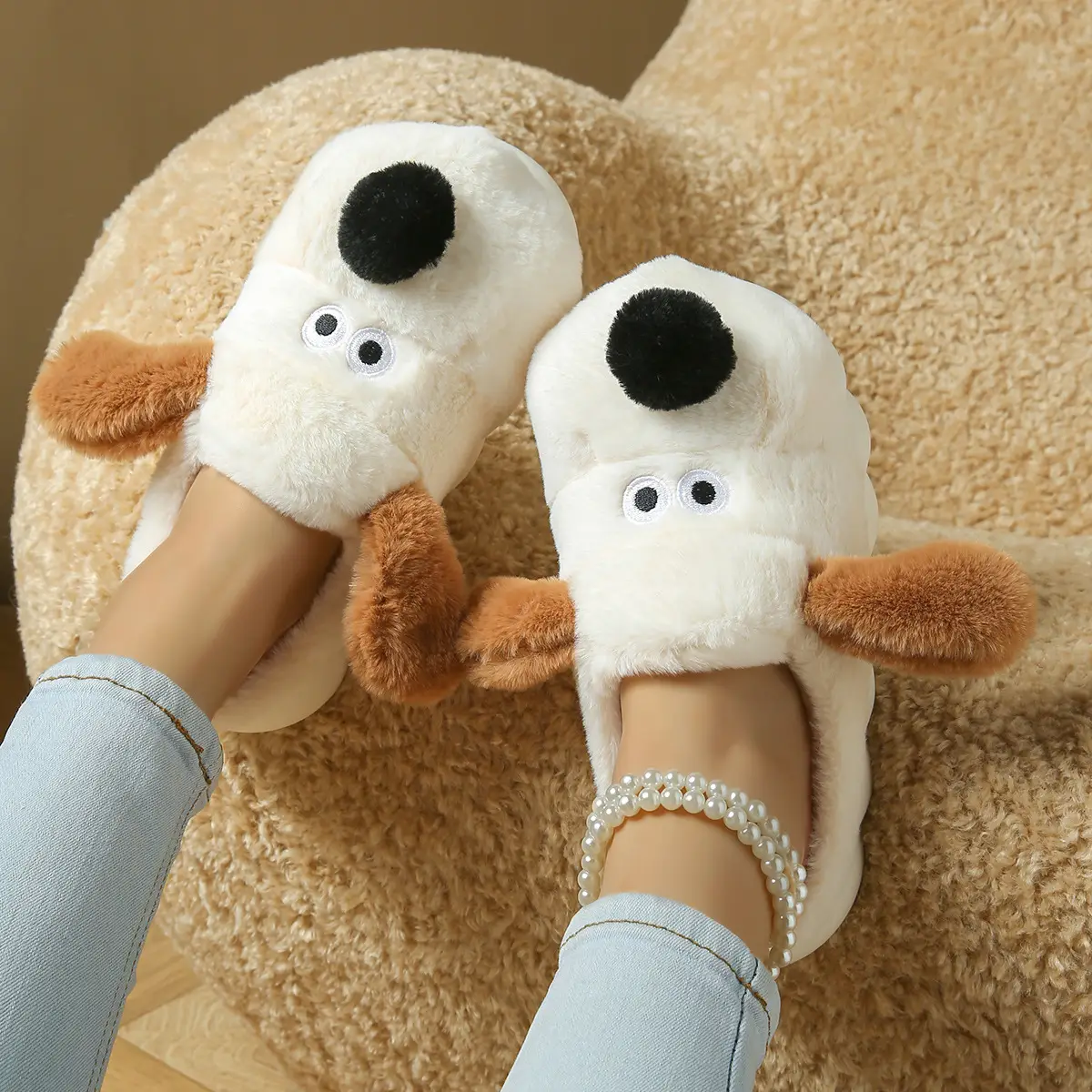 Women Cotton Dog Slippers Warm Winter Indoor Non-Slip - Image 7