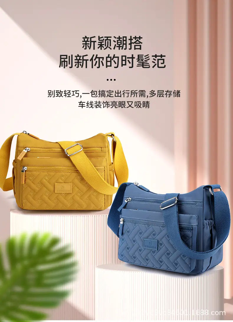 New Women's Blue Nylon Crossbody Bag with Embroidery — feature 1
