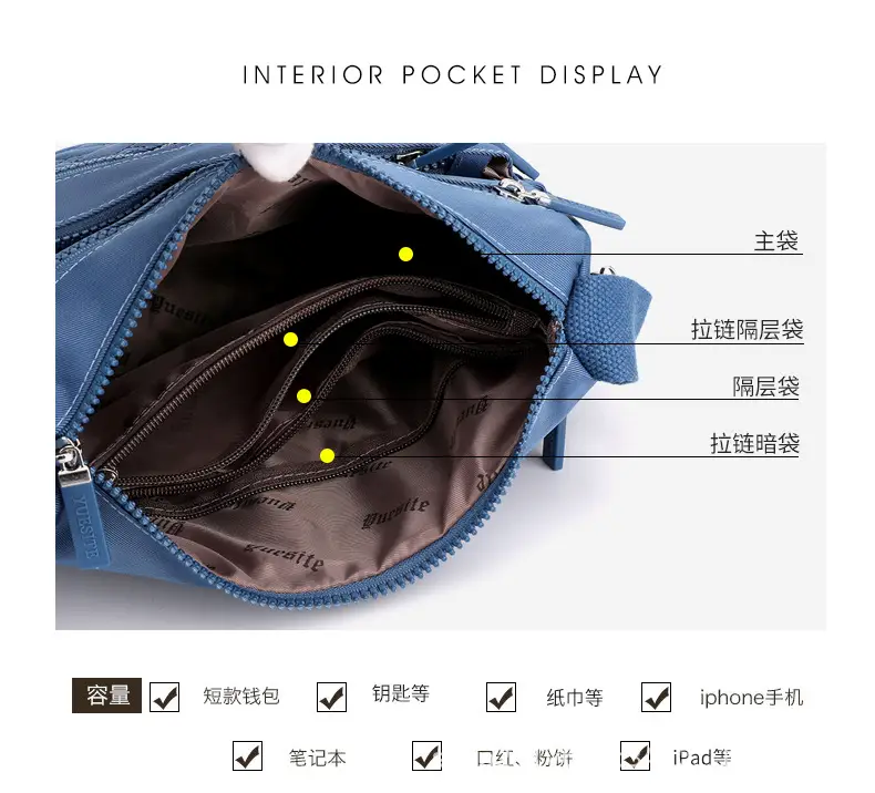 New Women's Blue Nylon Crossbody Bag with Embroidery — feature 11