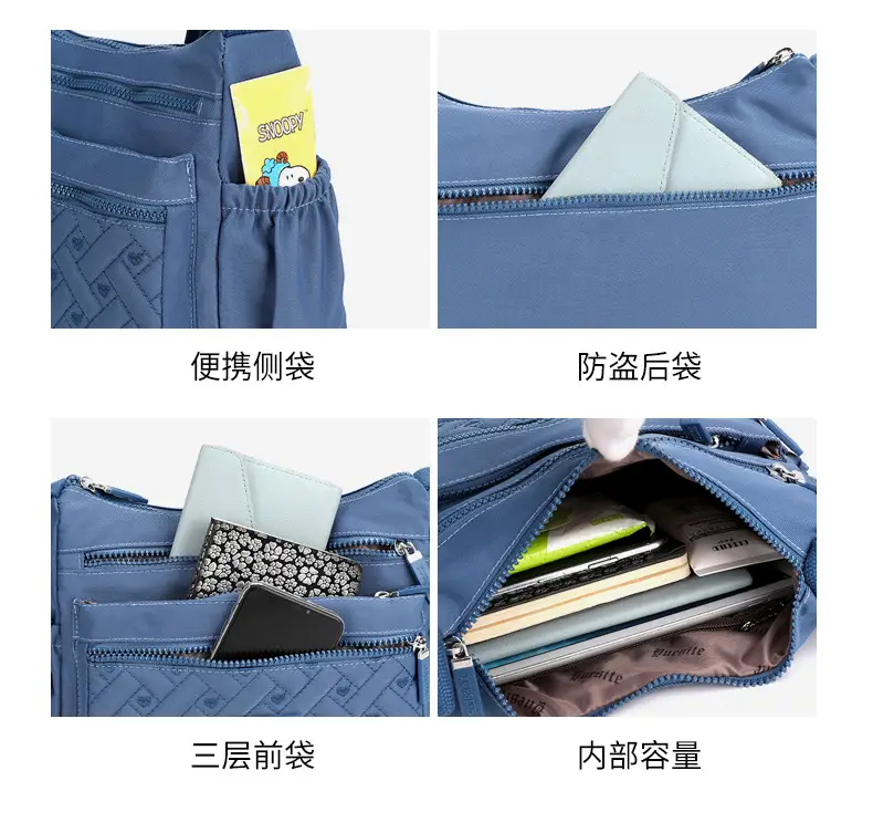 New Women's Blue Nylon Crossbody Bag with Embroidery — feature 12