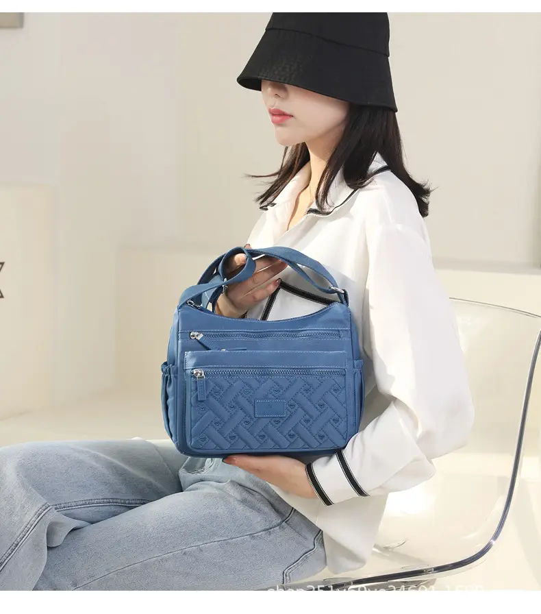 New Women's Blue Nylon Crossbody Bag with Embroidery — feature 19