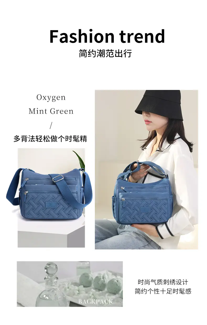 New Women's Blue Nylon Crossbody Bag with Embroidery — feature 5