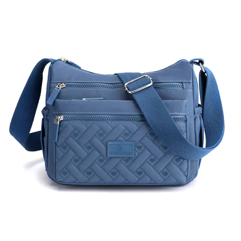 New Women's Blue Nylon Crossbody Bag with Embroidery - Image 6